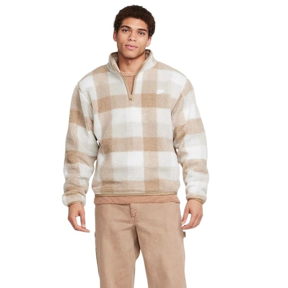 Nike Club Men's Winterized Half-Zip Plaid Sherpa Size Small NWT - Picture 2 of 11